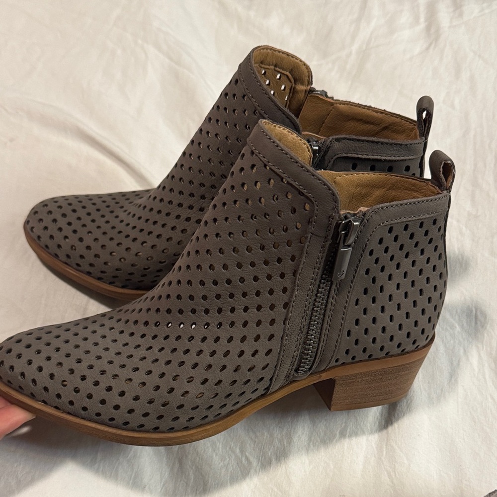 Lucky Brand Taupe Perforated Ankle Booties
